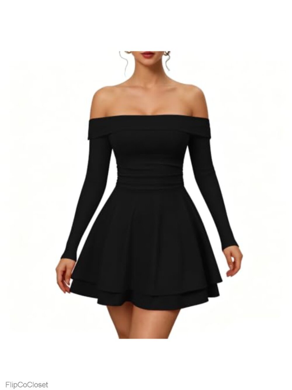Off Shoulder Ruched High Waist Long Sleeve Mini Dress